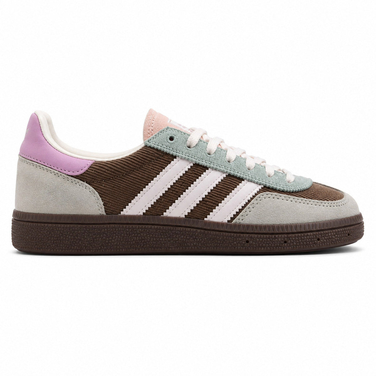 Adidas Handball Spezial pana marrón verde sage lila vista lateral izquierda