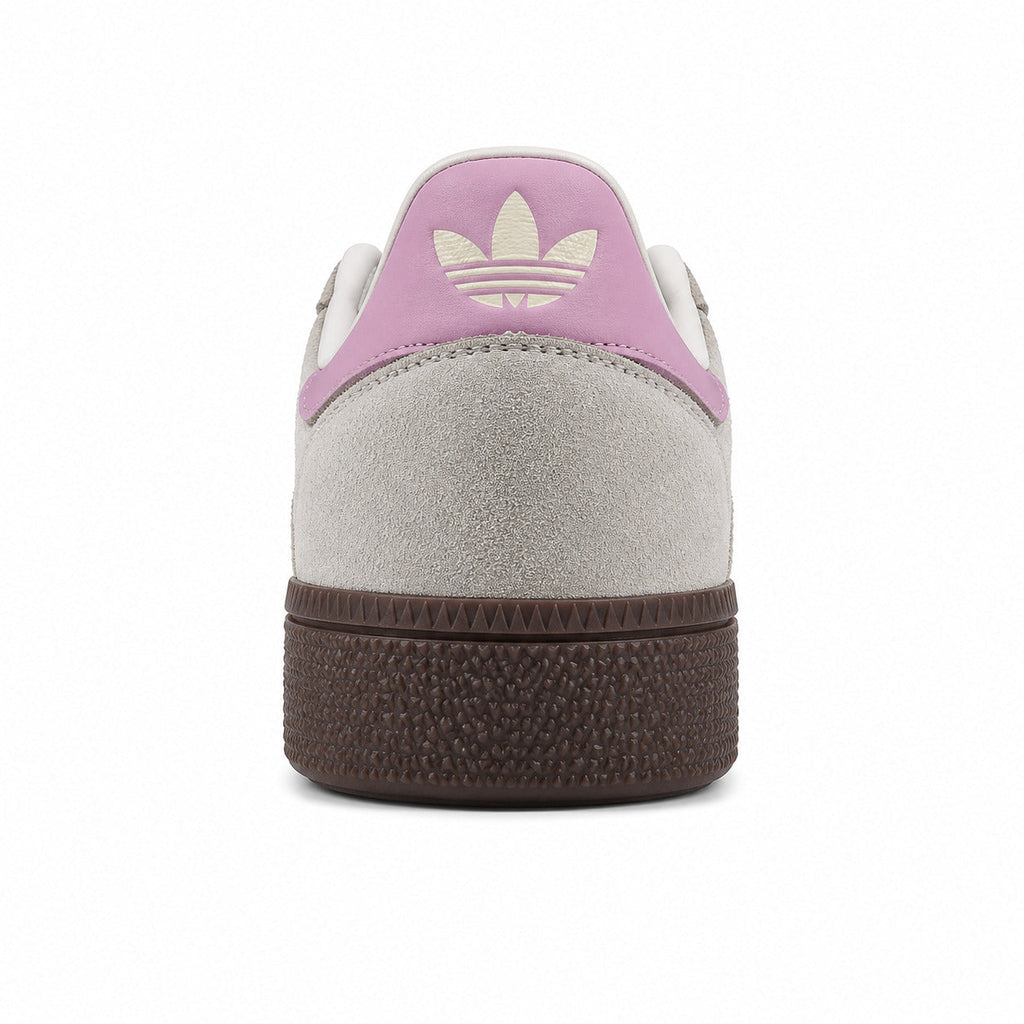 Adidas Handball Spezial pana marrón detalle talón lila suela chocolate
