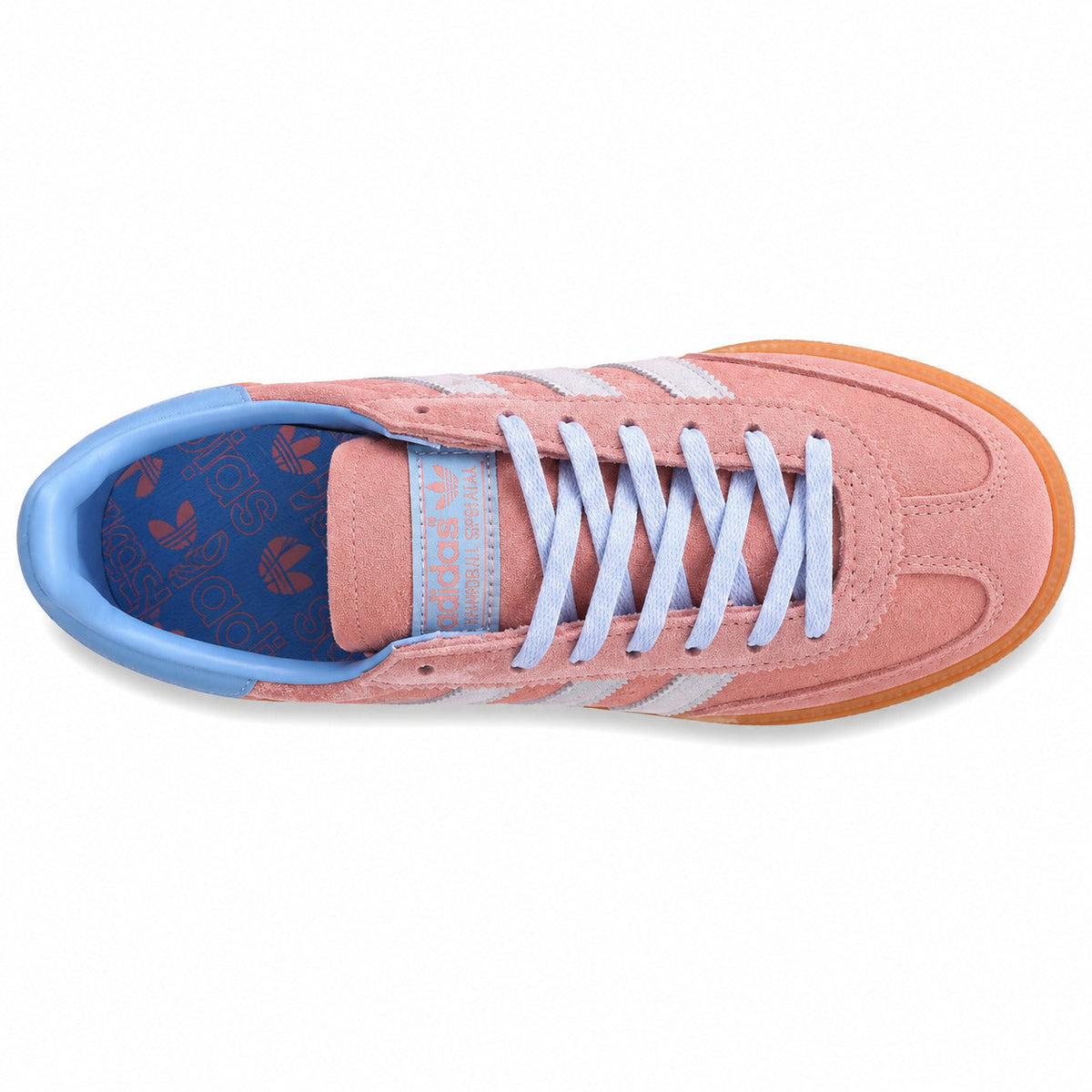 Adidas Handball Spezial ante rosa azul cielo vista superior cordones
