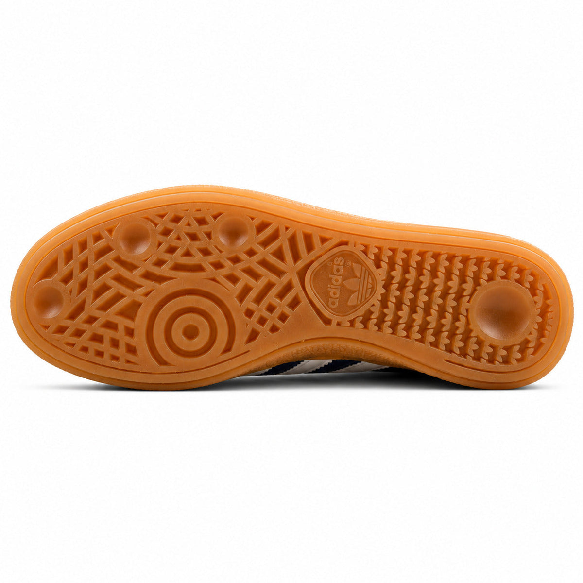 Adidas Handball Spezial x Sporty Rich burdeos suela goma caramelo patrón geométrico círculos rombos vista inferior