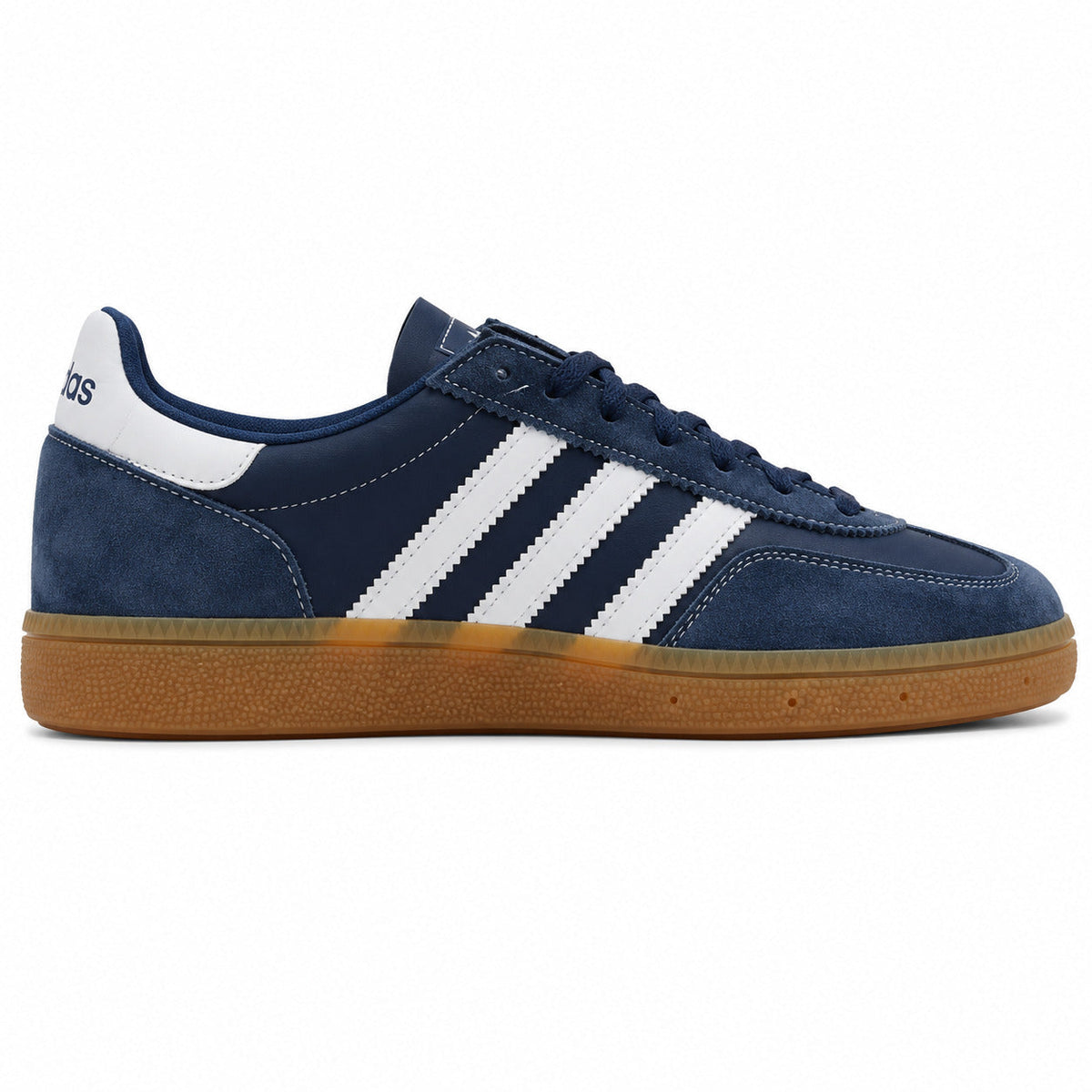 Adidas Handball Spezial x Sporty Rich azul marino bandas blancas suela goma perfil derecho