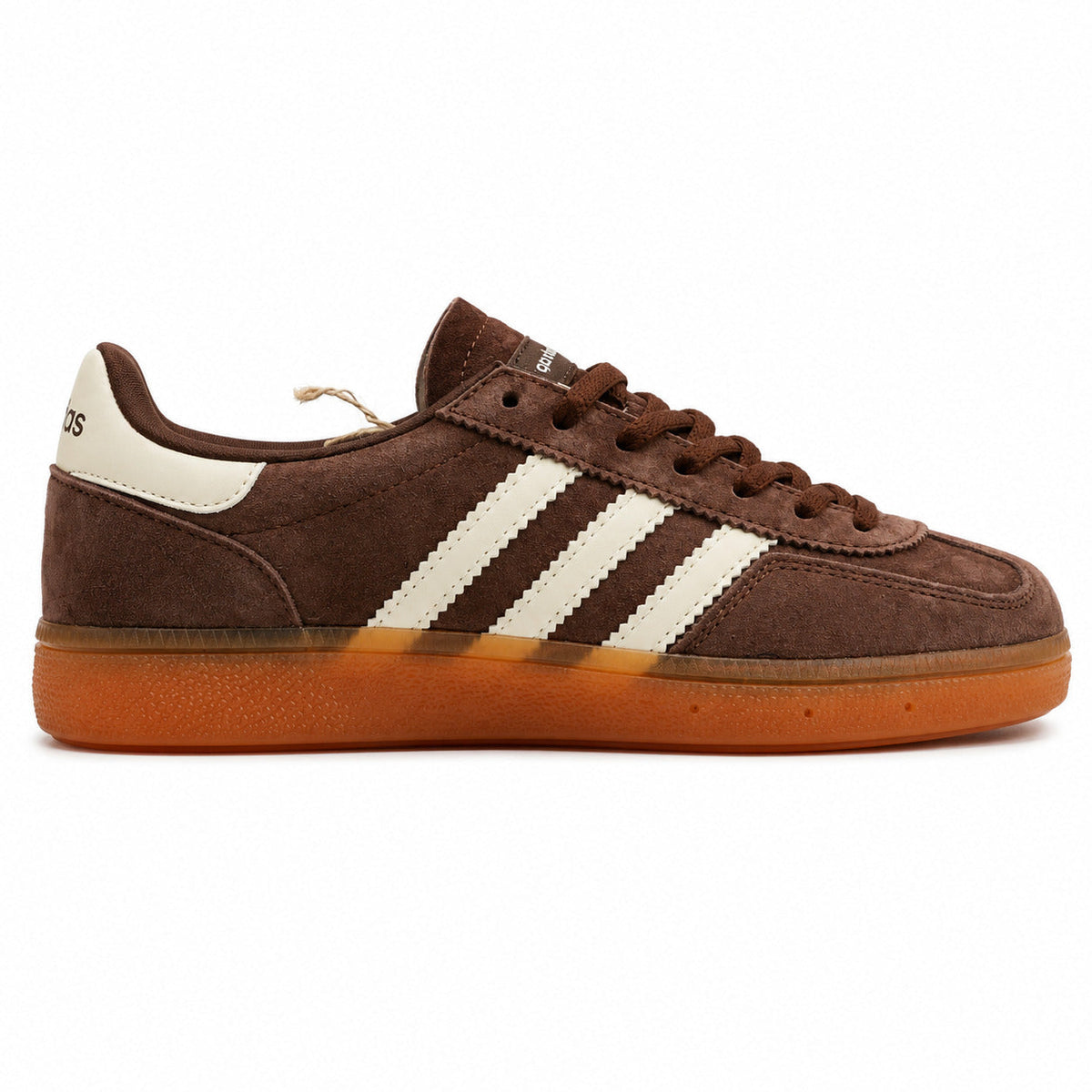 Adidas Handball Spezial x Sporty Rich marrón ante bandas crema counter blanco suela goma naranja perfil derecho