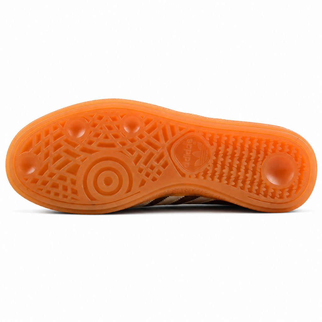 Adidas Handball Spezial x Sporty Rich marrón suela goma naranja patrón geométrico círculos adidas vista inferior