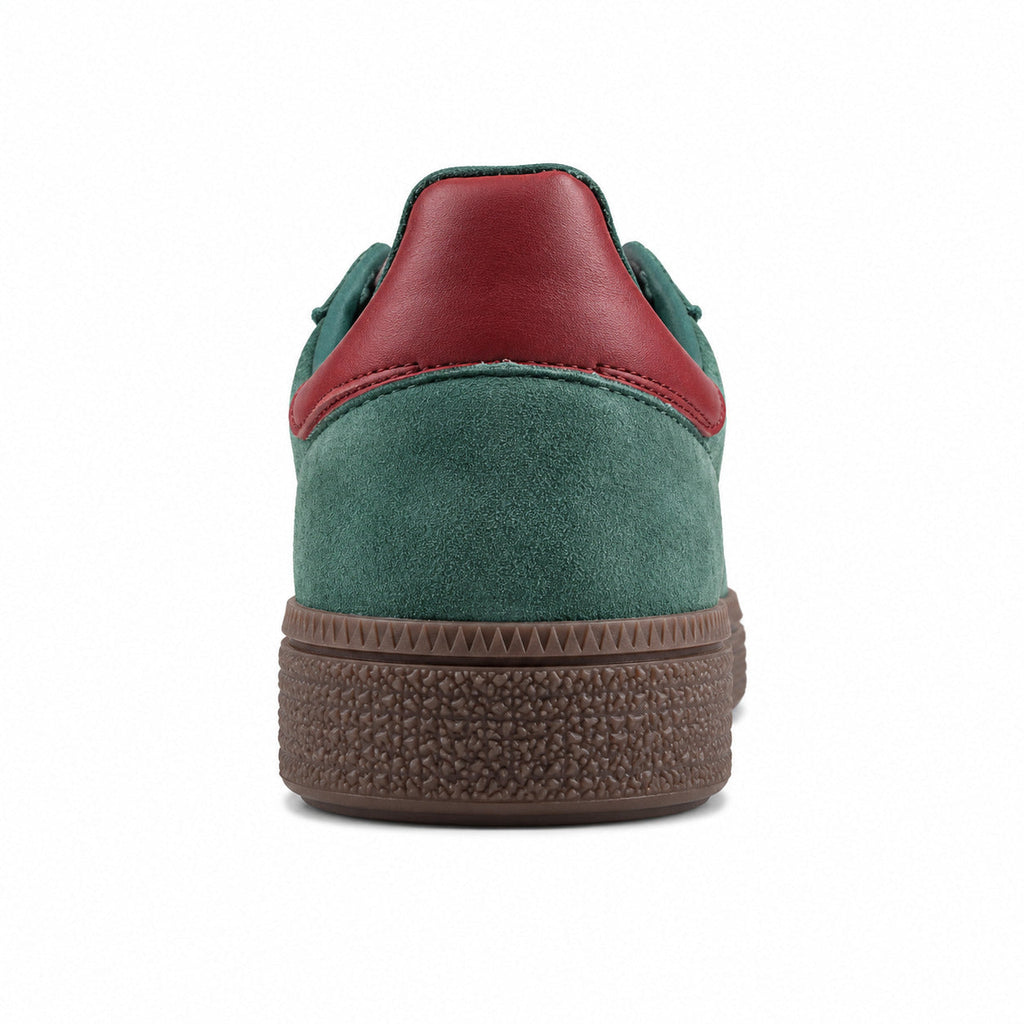 Adidas Handball Spezial verde oscuro detalle talón burdeos suela goma