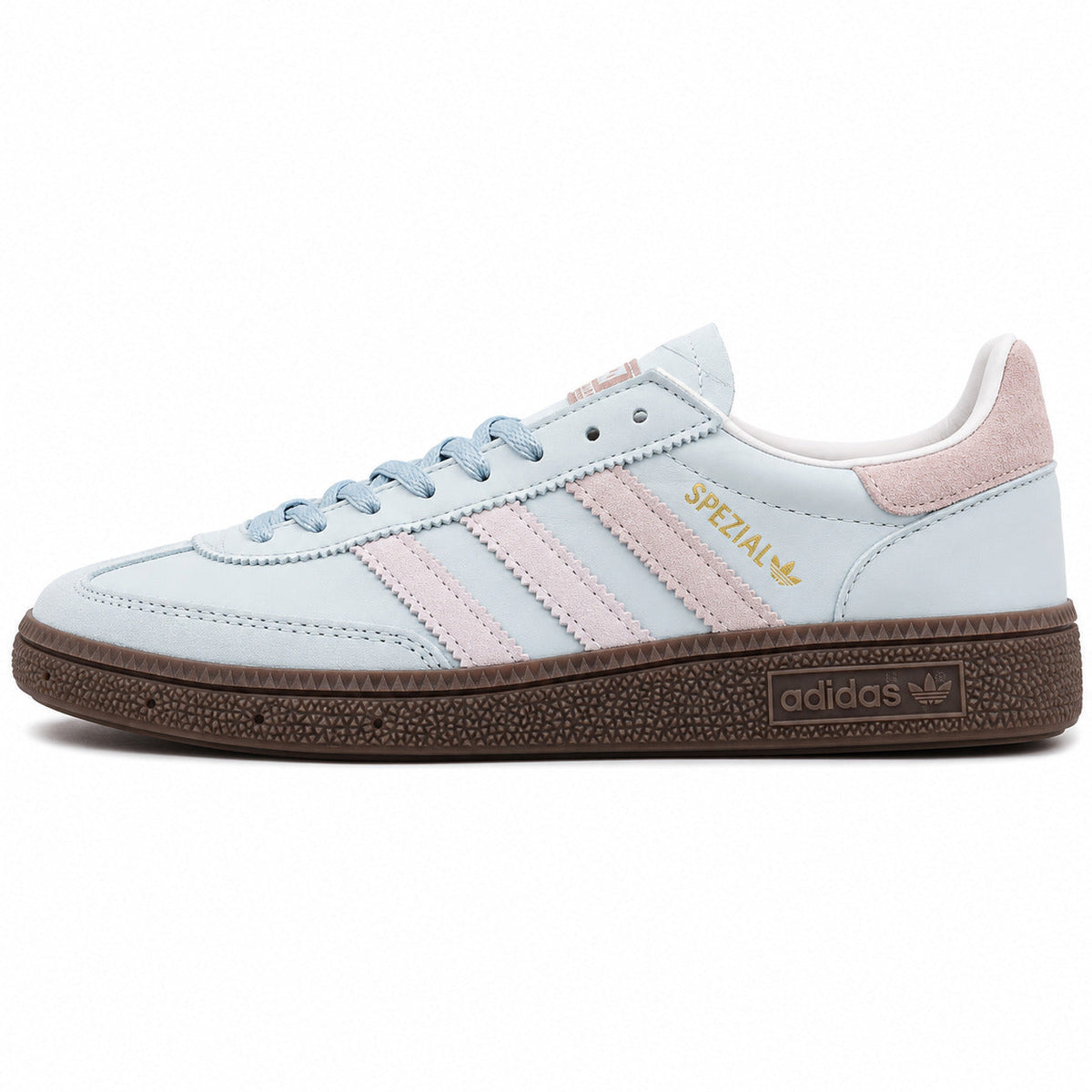 Adidas Handball Spezial x Kith azul hielo rosa polvo lateral izquierdo suela goma