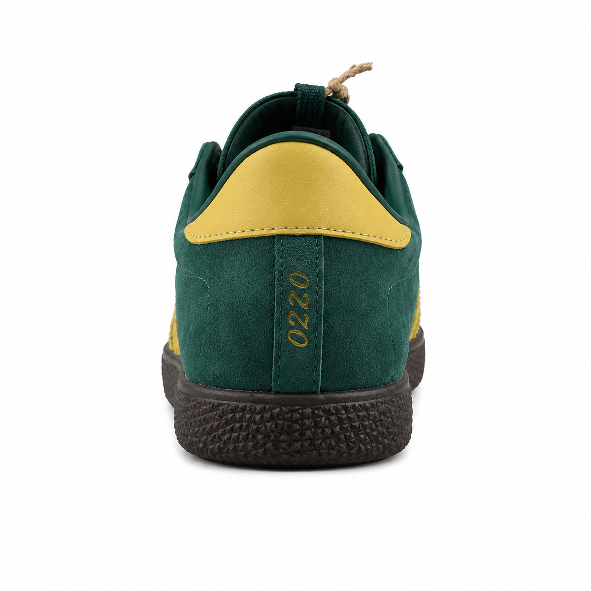 Adidas Liverpool verde ante, detalle talón amarillo y grabado 0220
