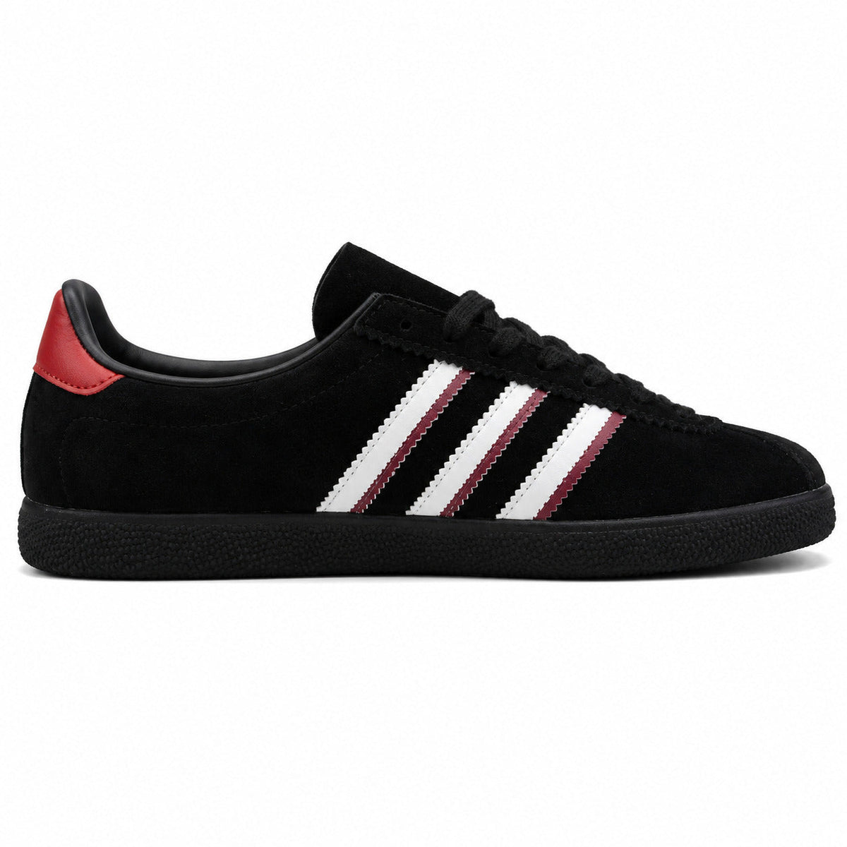 Adidas London 96 negro ante, franjas blancas y rojas, lateral interior