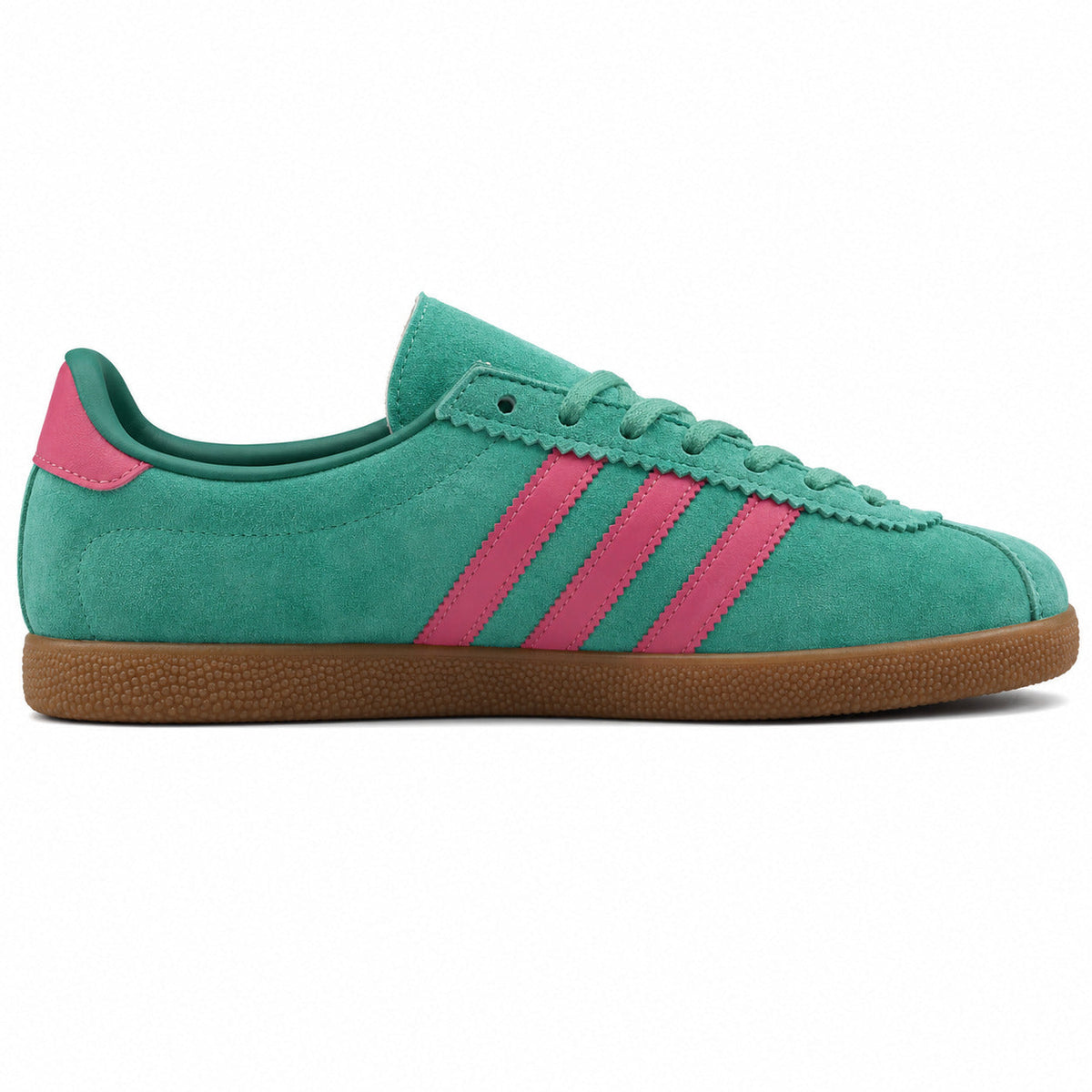 Adidas London verde menta ante, franjas rosas y suela goma, lateral interior