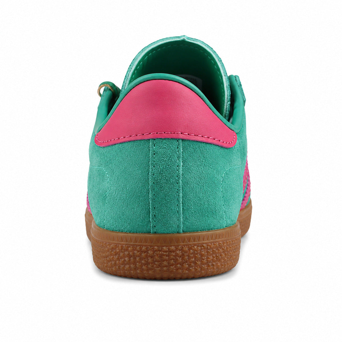 Adidas London verde menta ante, detalle talón rosa y suela goma