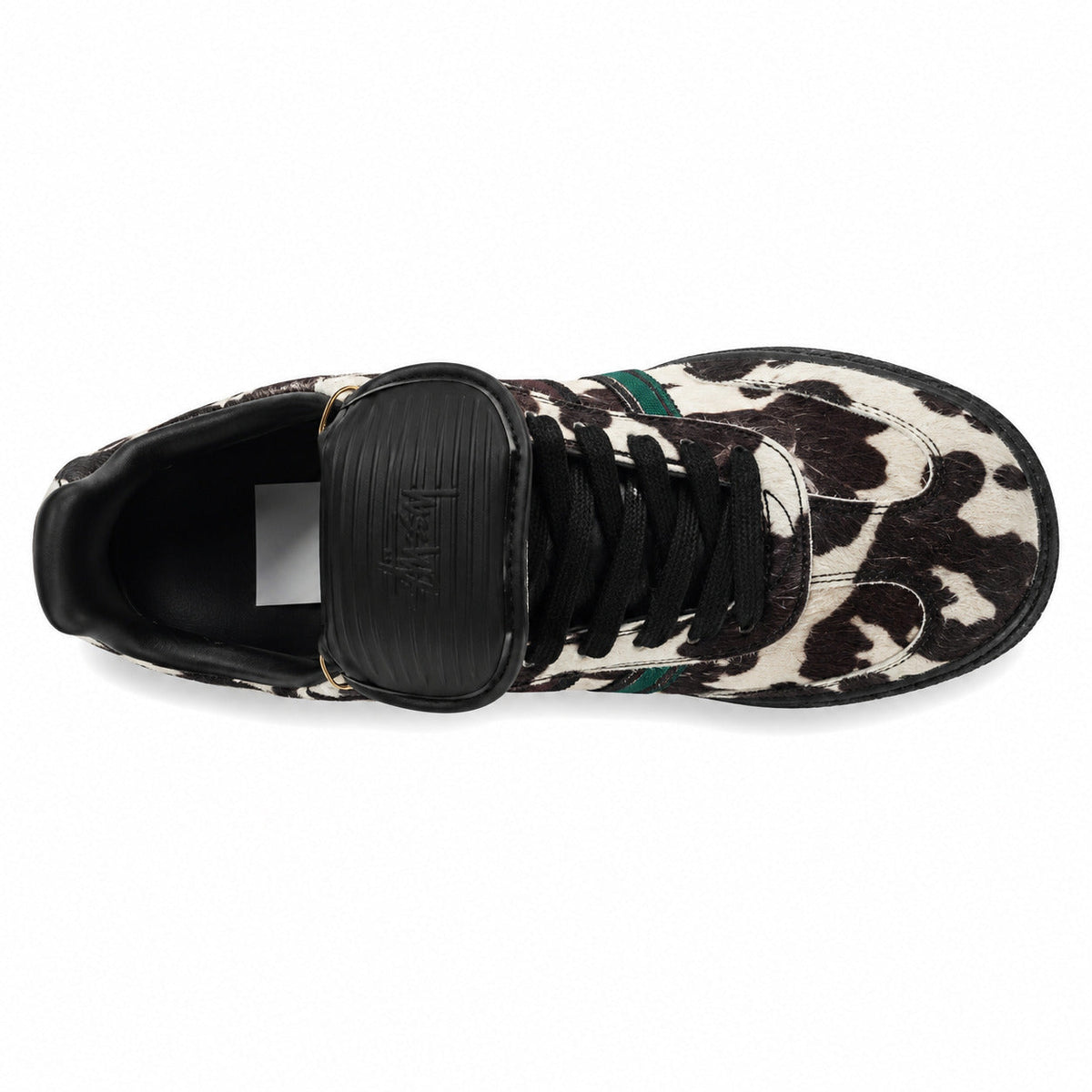 Adidas Samba LT x Stüssy estampado vaca verde negro vista superior lengüeta