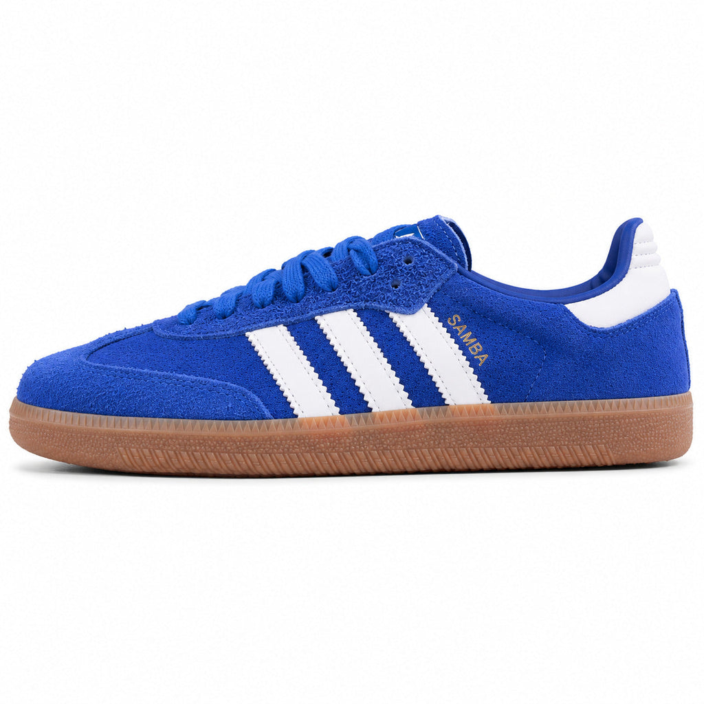 Adidas Samba OG azul blanco ante suela goma lateral izquierdo