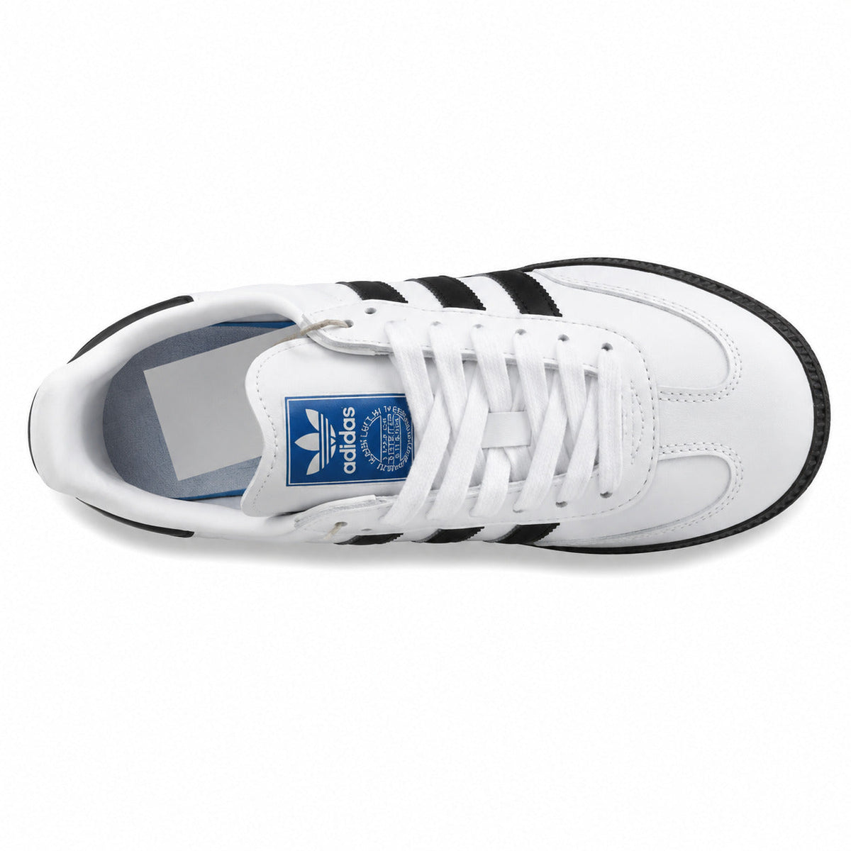 Adidas Samba OG blanco negro vista superior lengüeta Trefoil