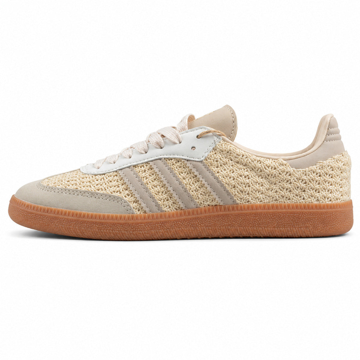 Adidas Samba OG crema arena crochet rafia lateral izquierdo goma