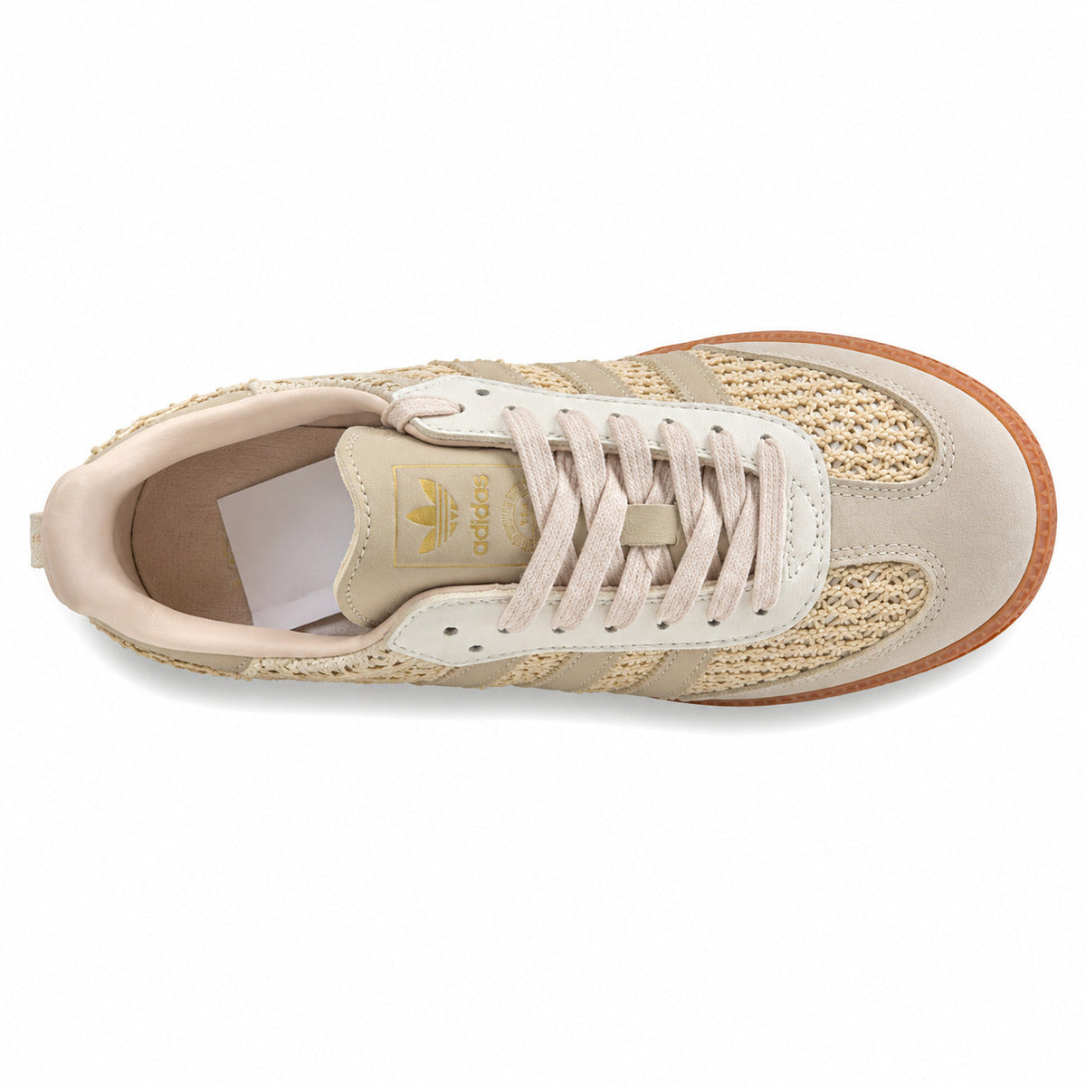 Adidas Samba OG crema arena crochet vista superior lengüeta Trefoil