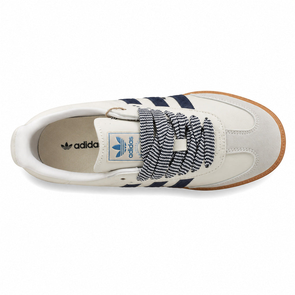 Adidas Samba OG crema marino vista superior cordones zigzag
