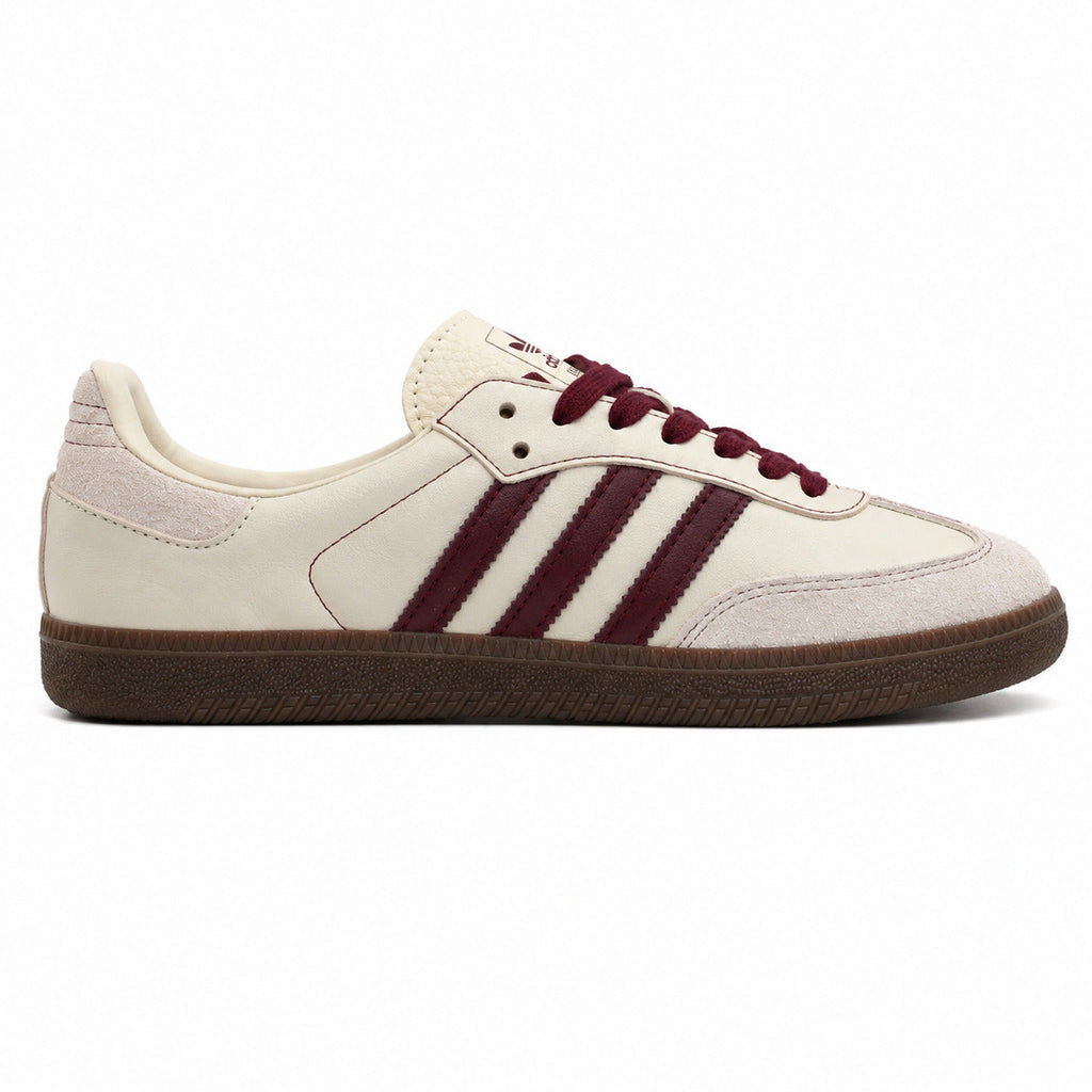 Adidas Samba OG crema bandas maroon suela goma marrón perfil derecho