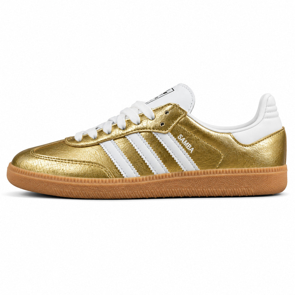 Adidas Samba OG dorado metalizado blanco perfil izquierdo