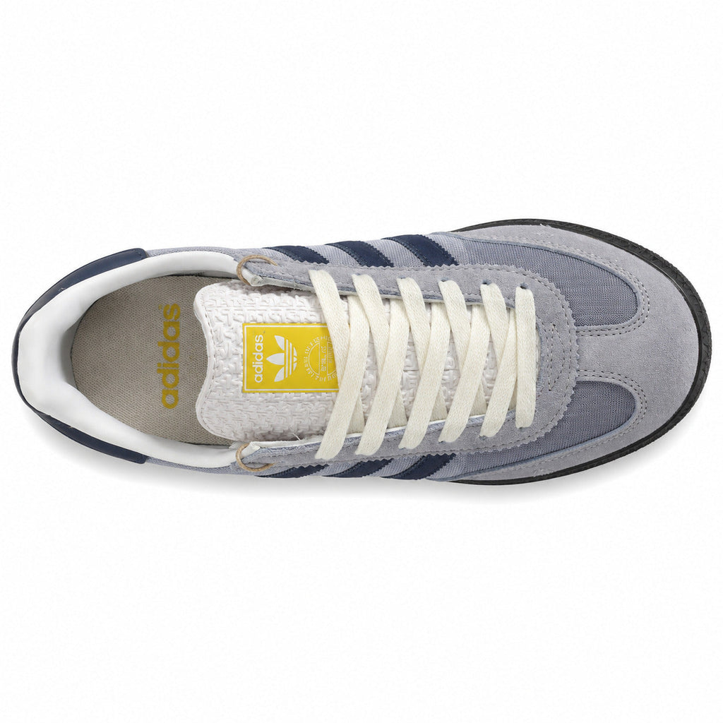 Adidas Samba OG gris marino cordones crema etiqueta originals amarilla vista superior