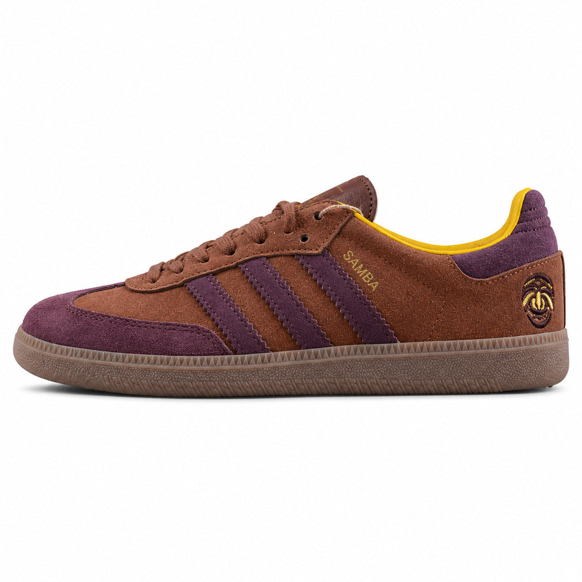Adidas Samba OG marrón morado amarillo suela goma perfil izquierdo