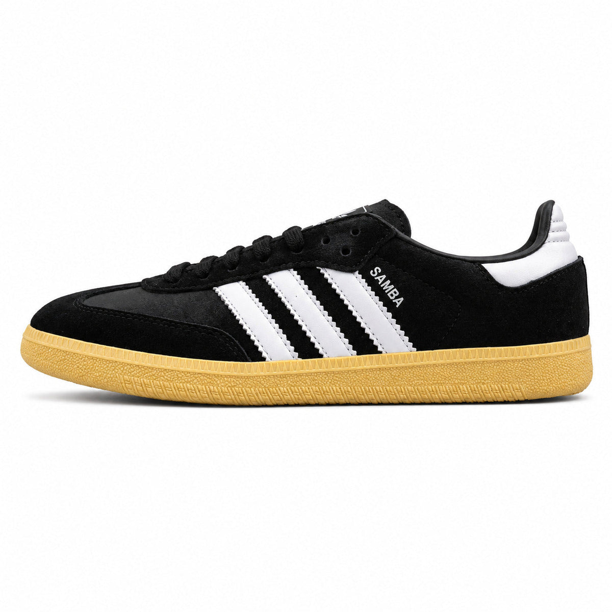 Adidas Samba OG negro ante bandas blancas suela goma perfil izquierdo