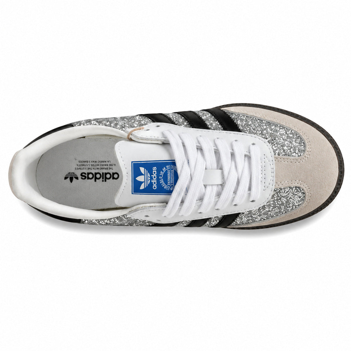 Adidas Samba OG purpurina plata negro blanco vista superior