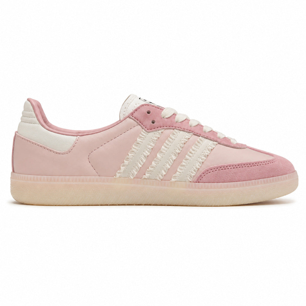 Adidas Samba OG rosa palo bandas volantes crema suela crema perfil derecho