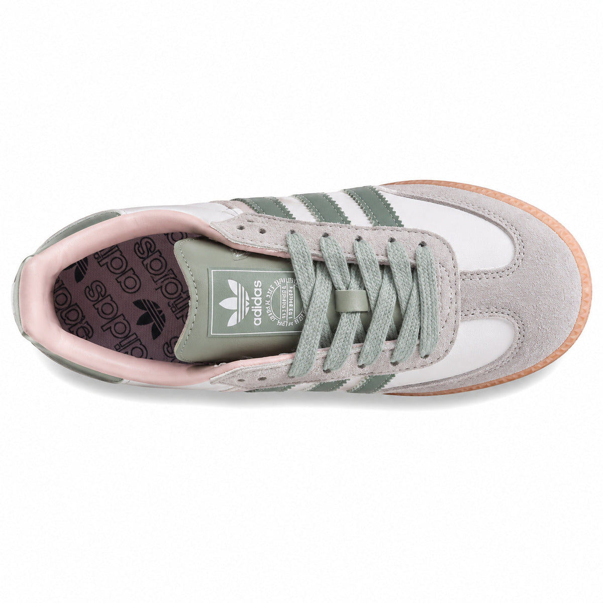Adidas Samba Vegan blanco verde salvia gris rosa suela melocotón vista superior