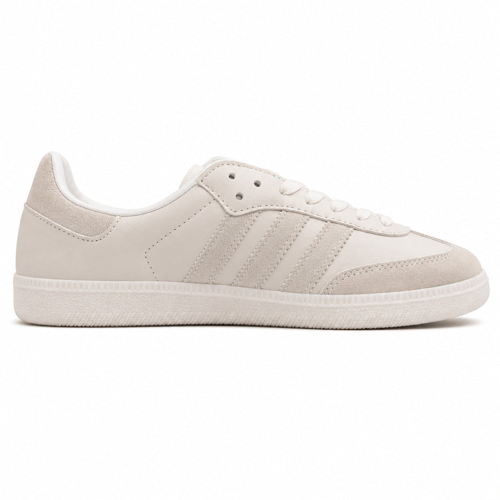 Adidas Samba Vegan crema tonal bandas ante beige suela blanca perfil derecho