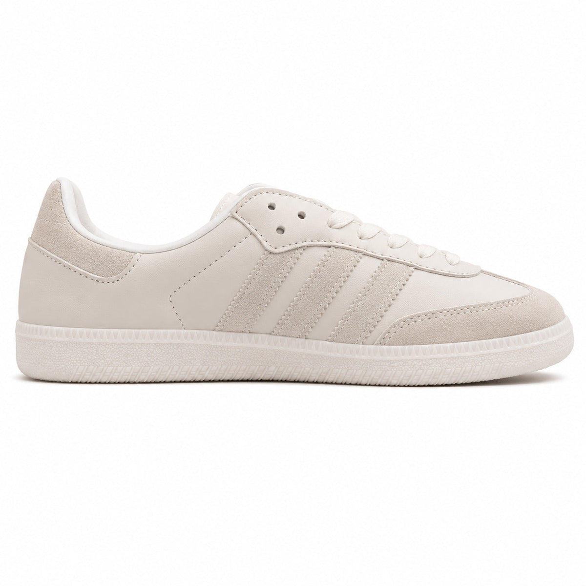 Adidas Samba Vegan crema tonal bandas ante beige suela blanca perfil derecho