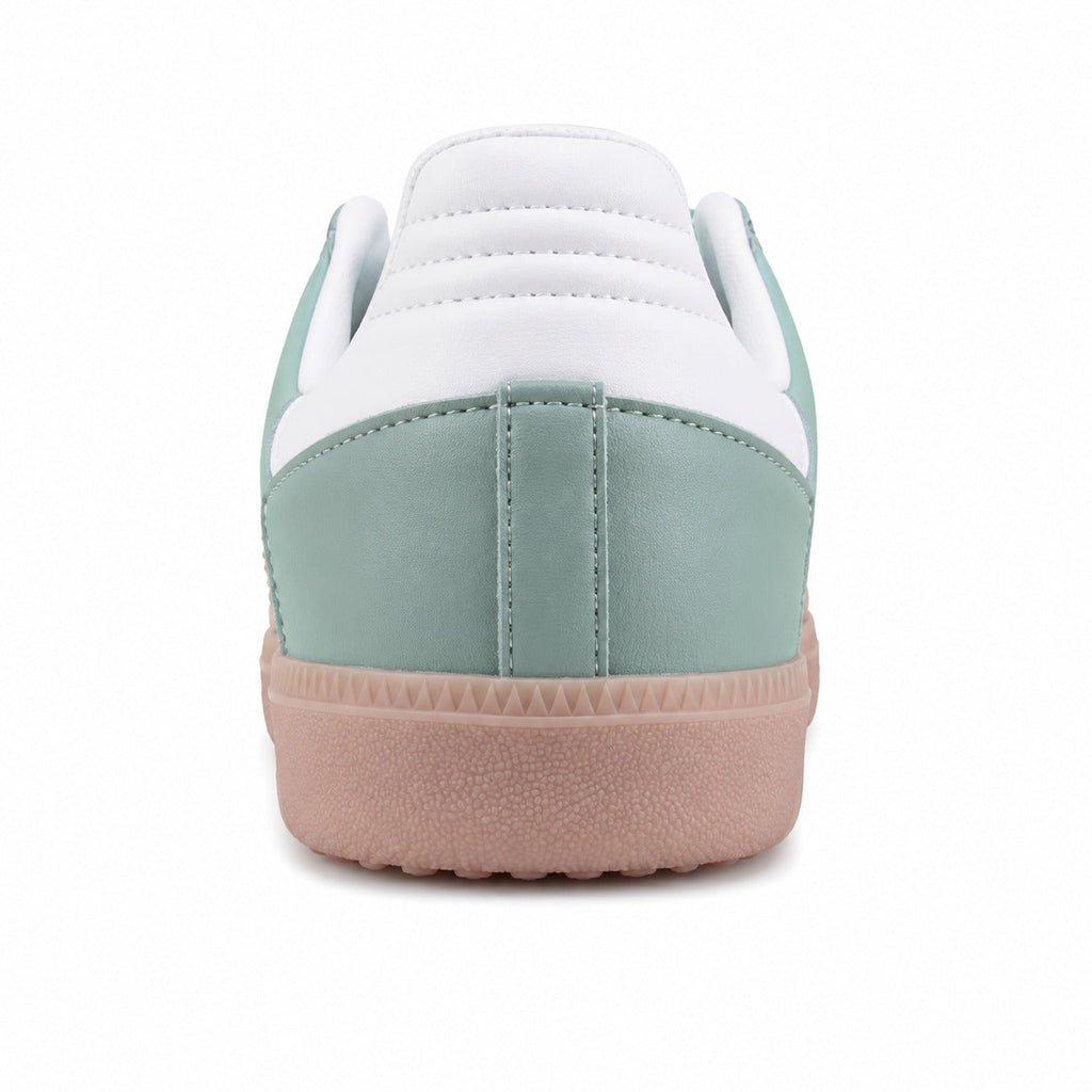 Adidas Samba Vegan menta detalle talón blanco suela goma melocotón