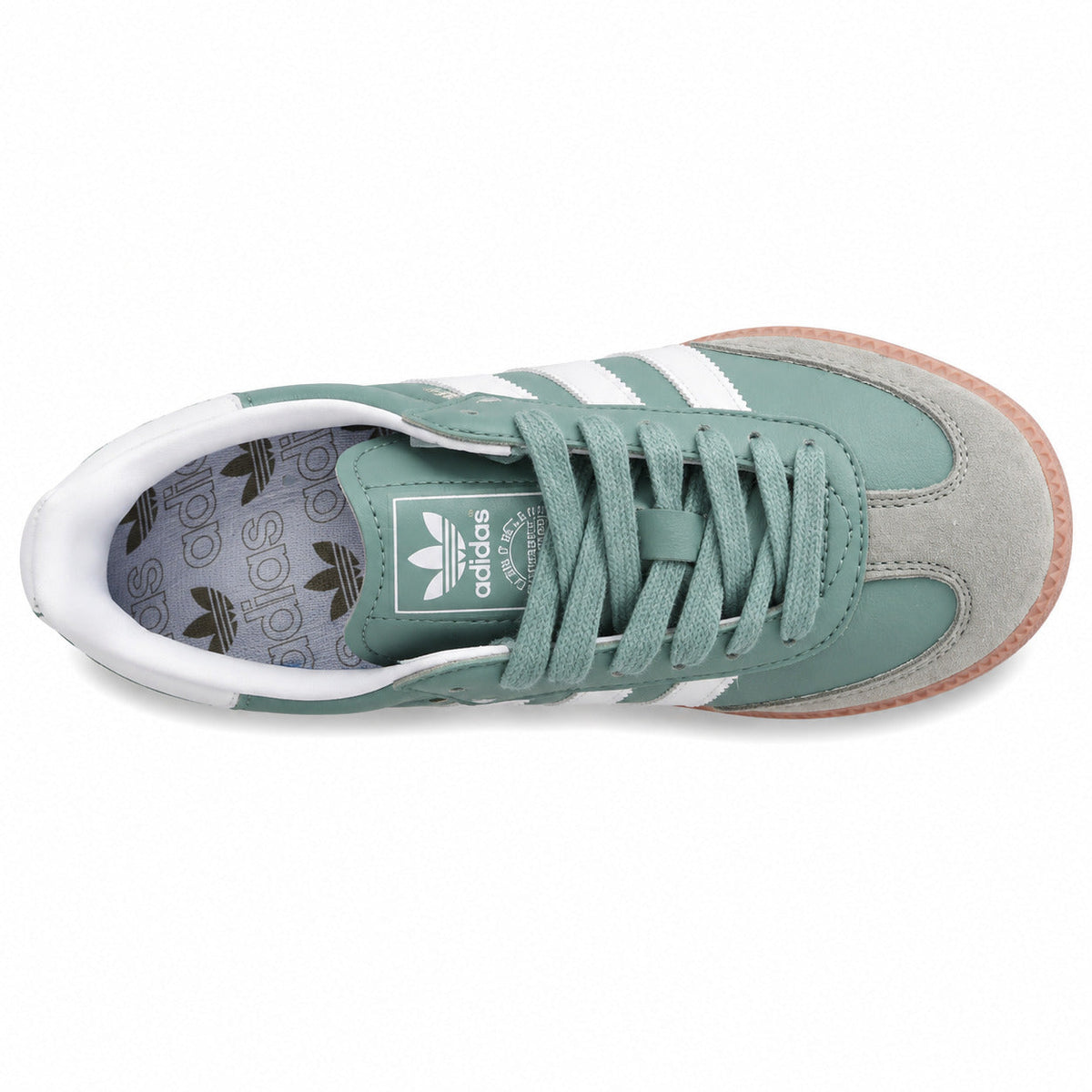 Adidas Samba Vegan menta blanco gris ante suela rosa vista superior