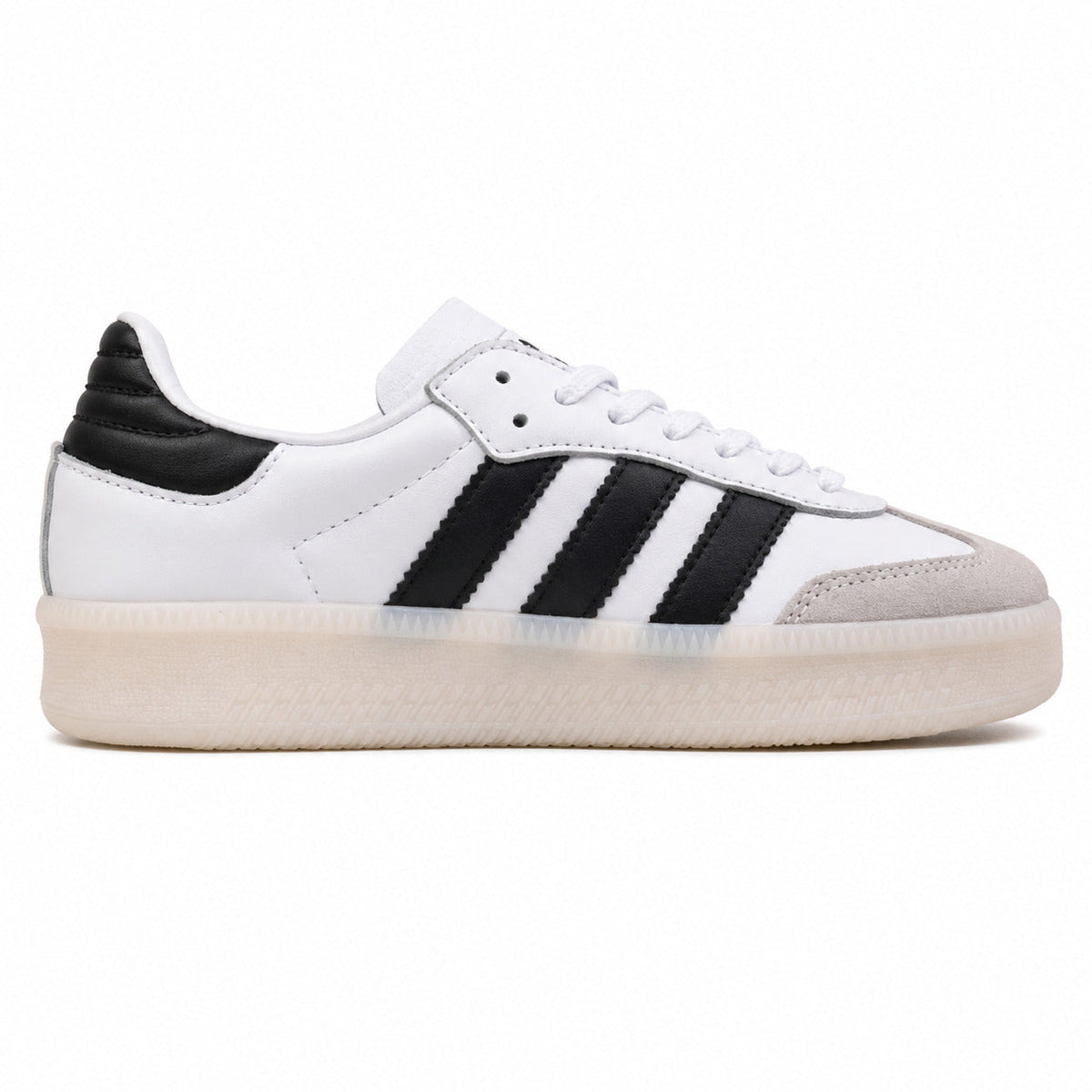 Adidas Samba XLG blanco bandas doradas talón negro plataforma crema perfil derecho