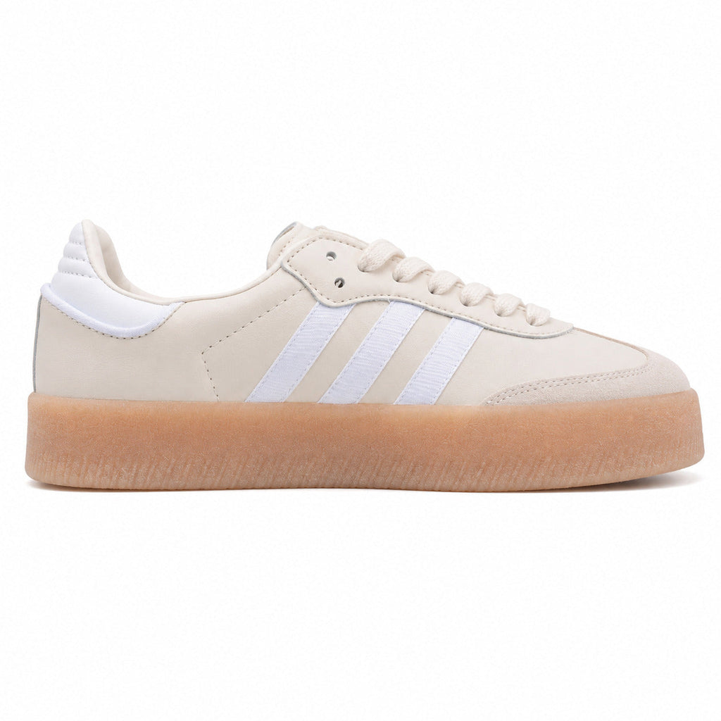 Adidas Sambae W crema bandas blancas suela plataforma goma perfil derecho