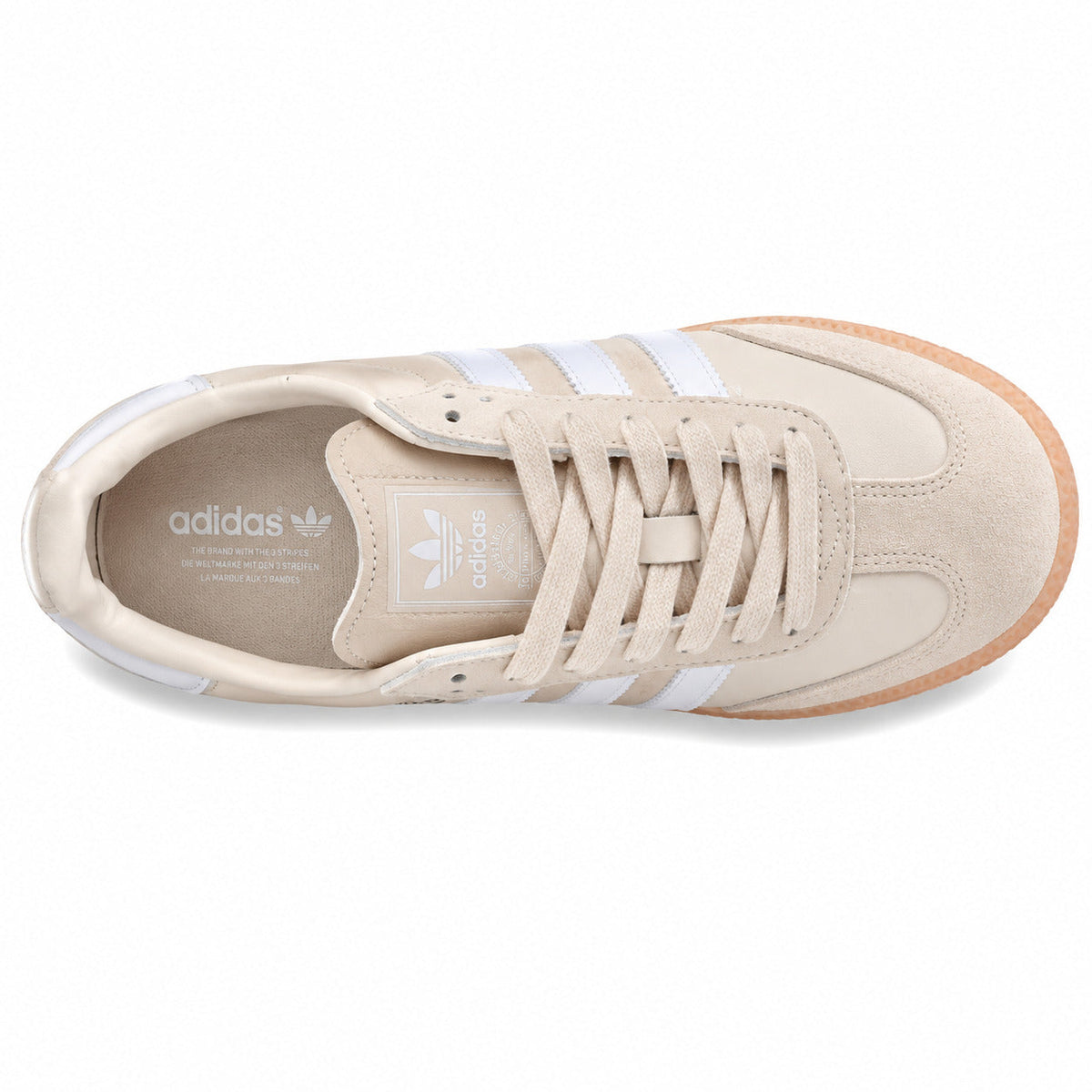 Adidas Sambae W crema ante beige bandas blancas suela goma vista superior