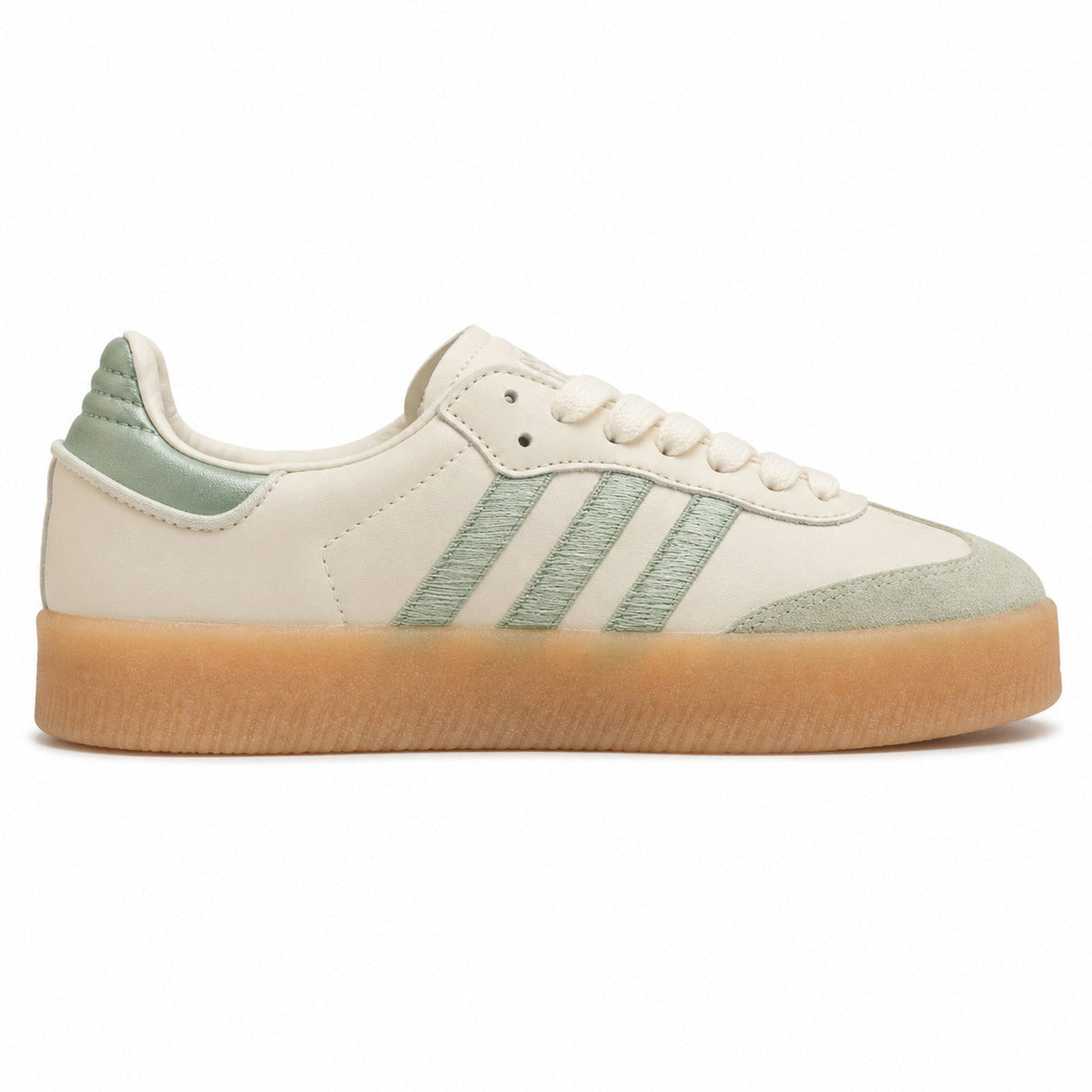 Adidas Sambae W crema bandas menta talón metalizado suela goma ámbar perfil derecho