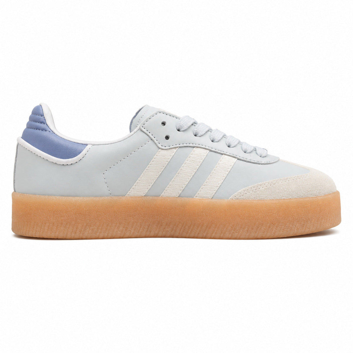 Adidas Sambae W gris hielo bandas crema suela goma ámbar perfil derecho