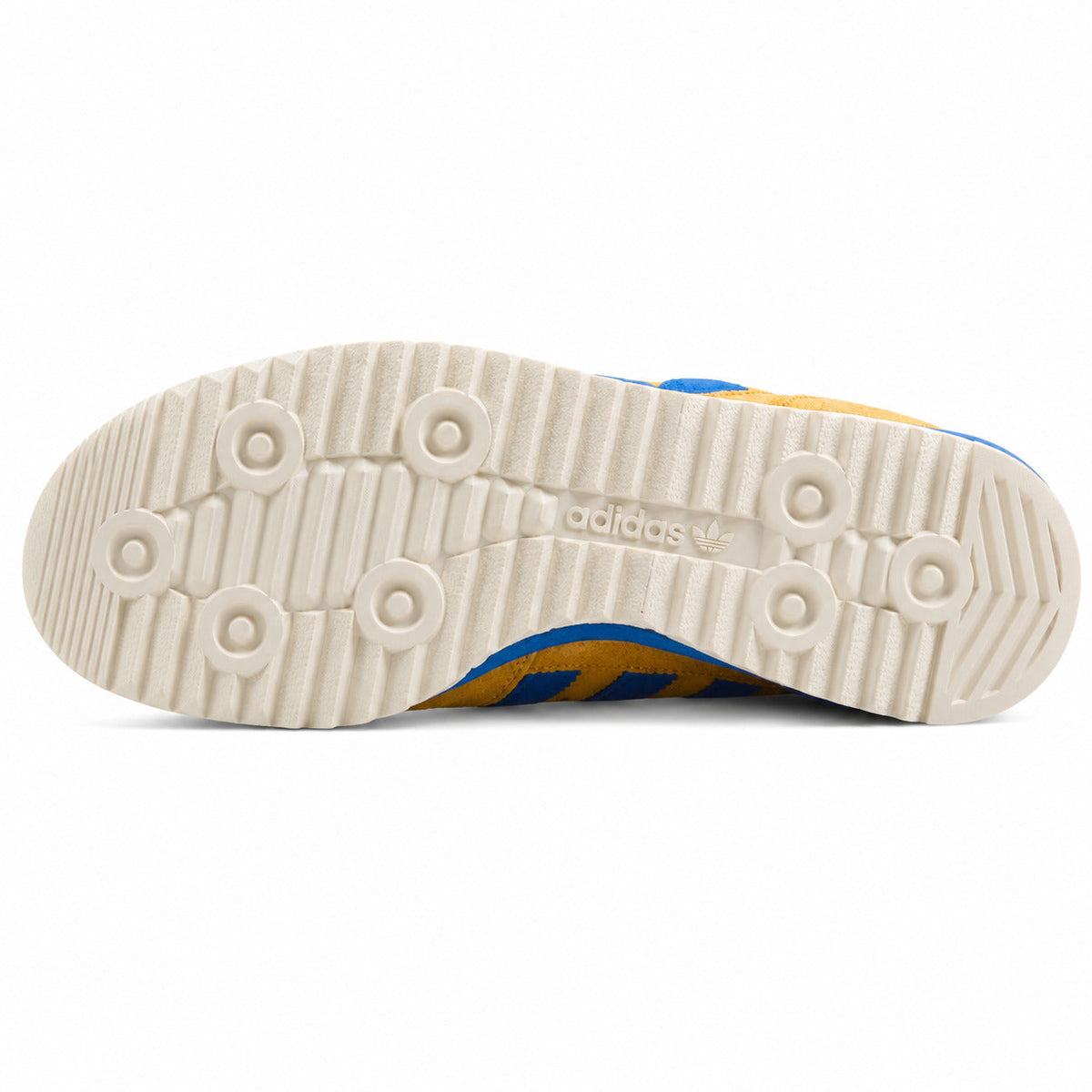 Adidas SL 72 amarillo mostaza suela crema patrón circular vista inferior