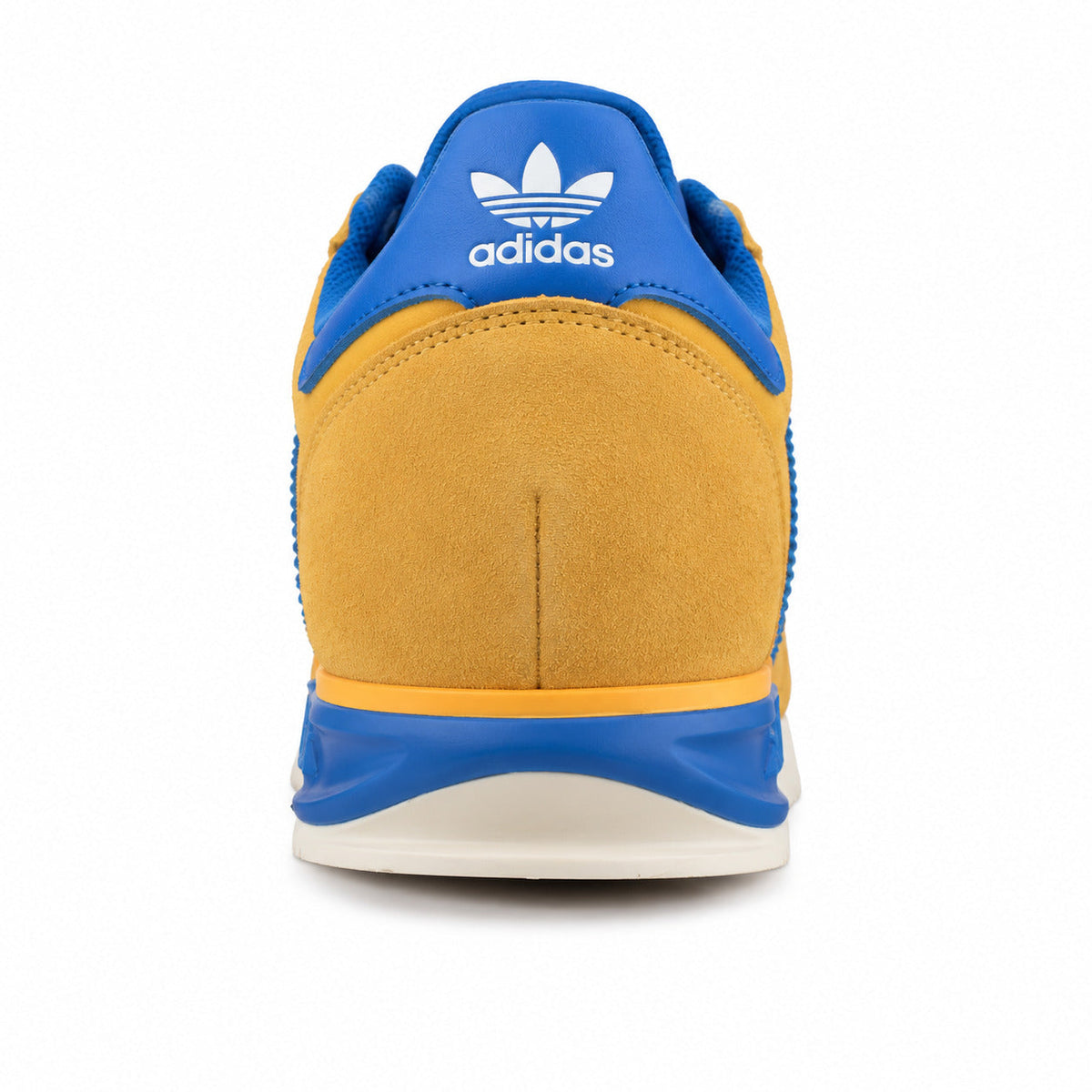 Adidas SL 72 amarillo mostaza detalle talón azul royal logo adidas