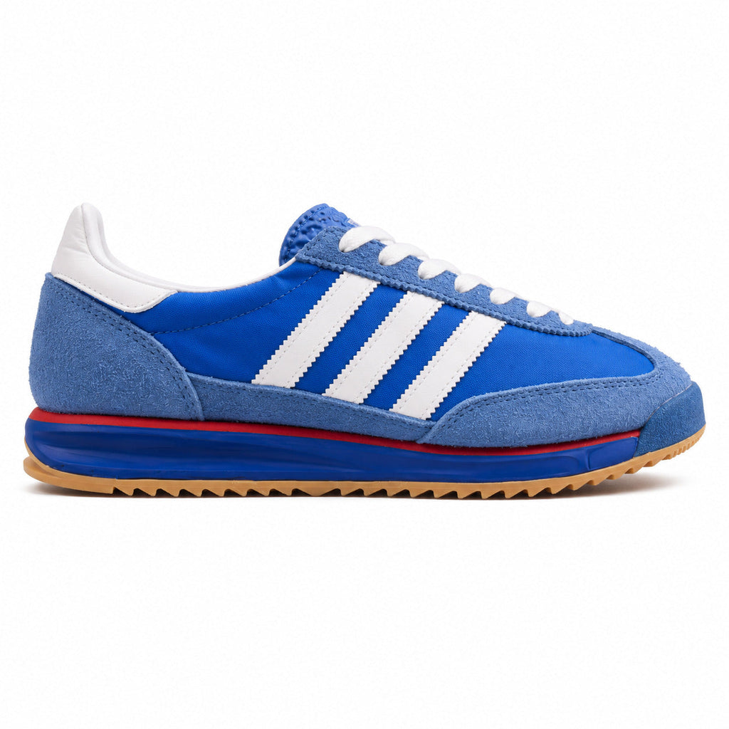 Adidas SL 72 azul royal bandas blancas franja roja suela goma perfil derecho