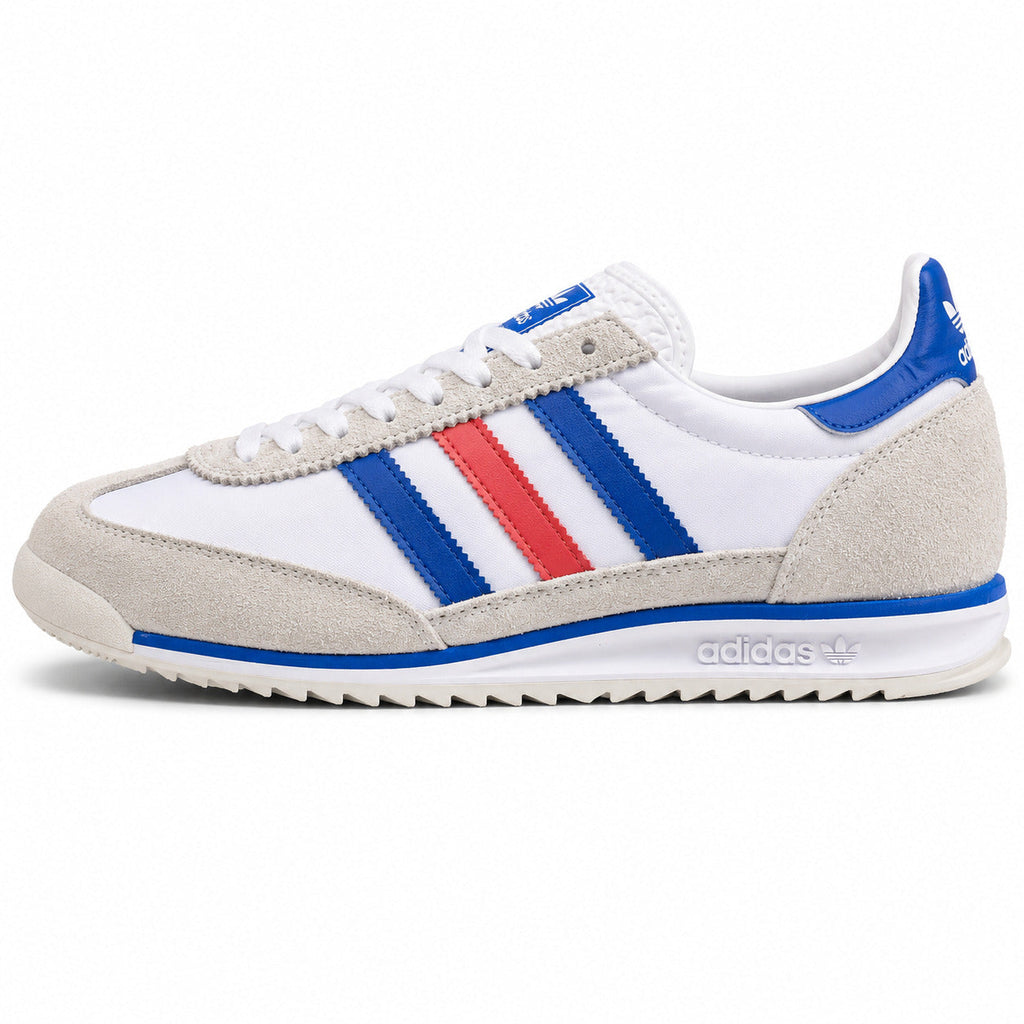 Adidas SL 72 blanco ante gris bandas tricolor azul rojo suela crema perfil izquierdo