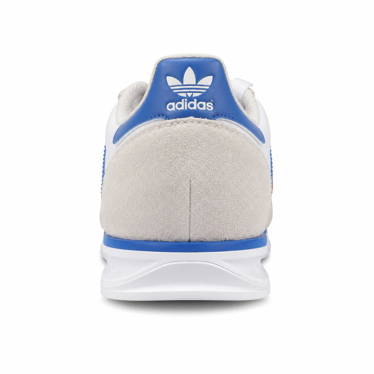 Adidas SL 72 blanco detalle talón azul royal trefoil ante gris suela crema