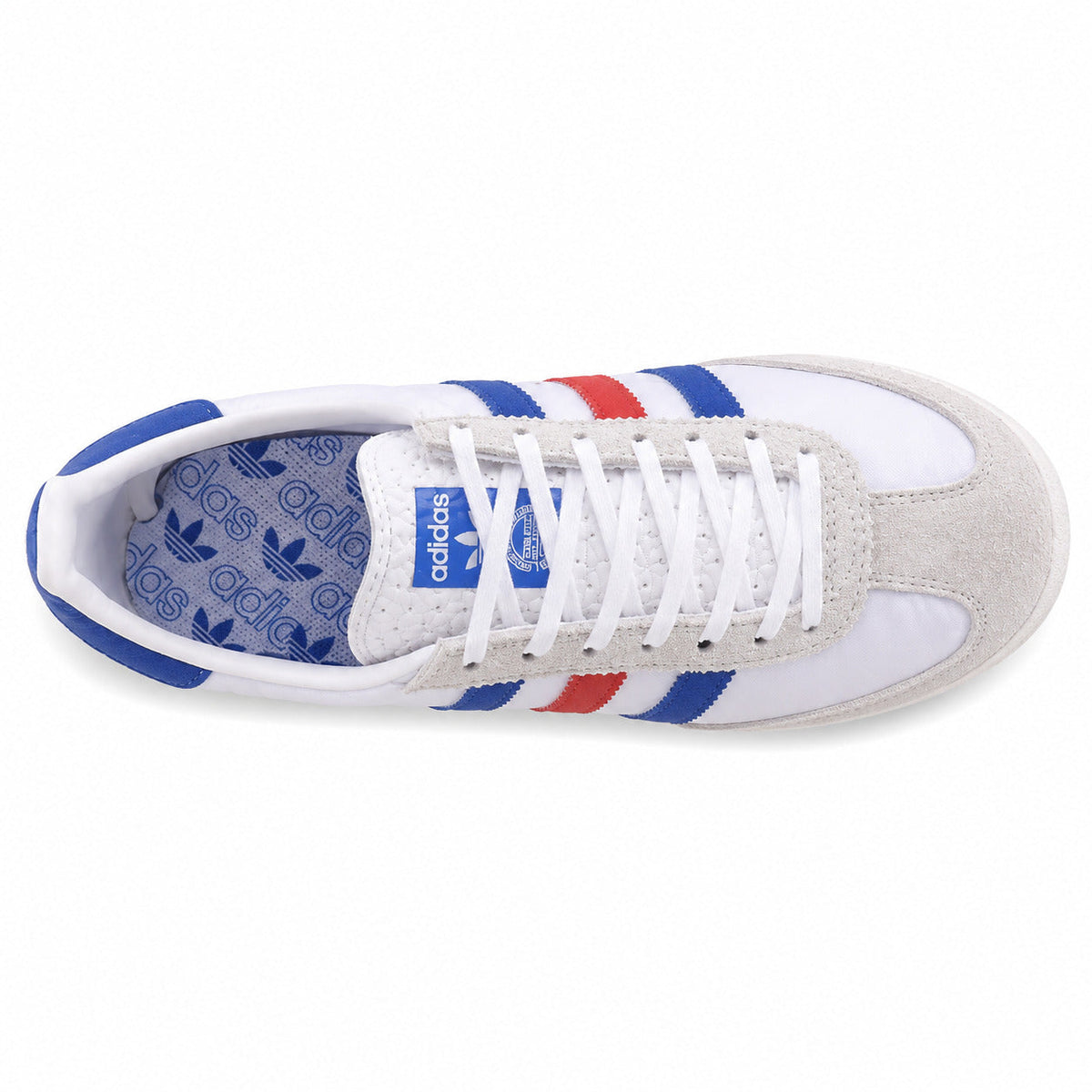 Adidas SL 72 blanco gris bandas azul rojo plantilla trefoil azul vista superior