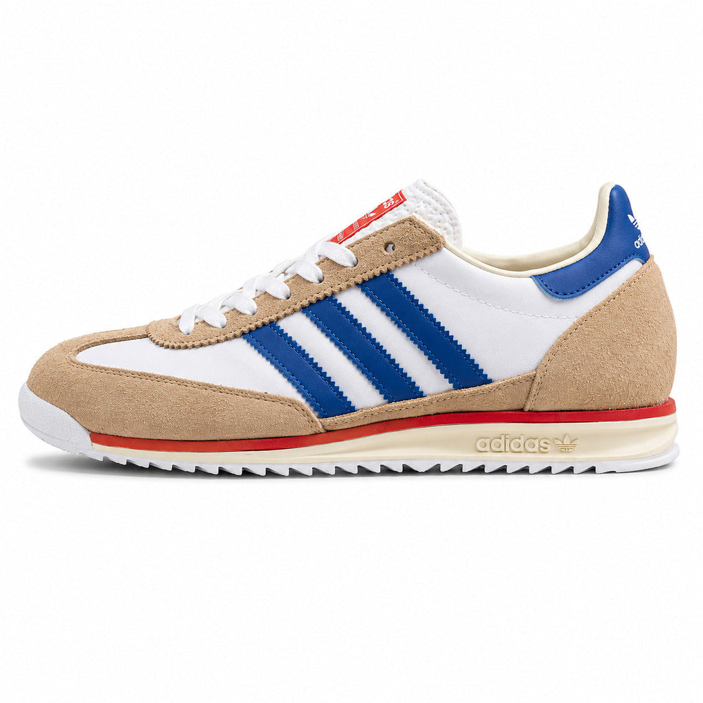 Adidas SL 72 blanco nylon ante beige bandas azul royal franja roja perfil izquierdo