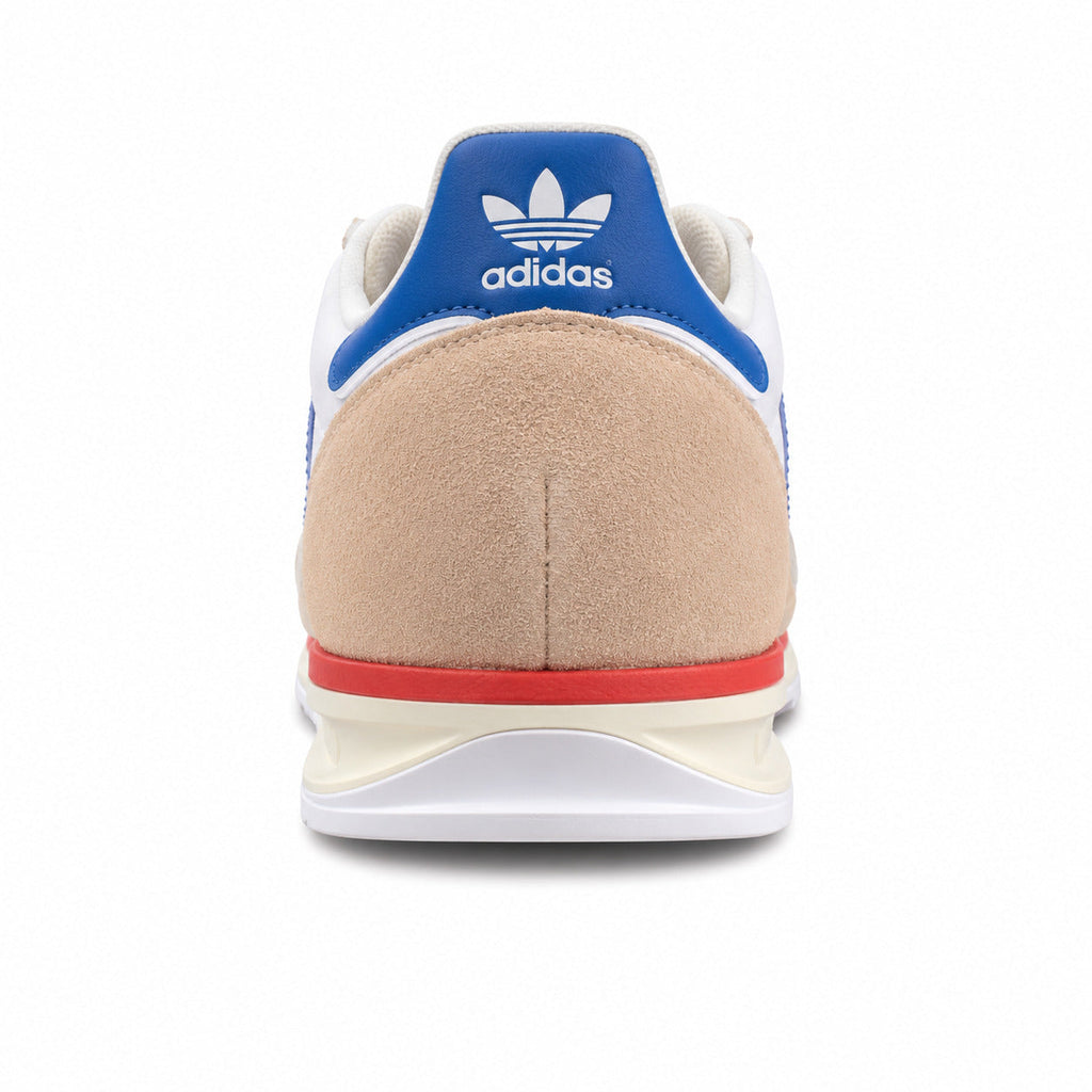 Adidas SL 72 blanco detalle talón azul royal ante beige franja roja mediasuela crema