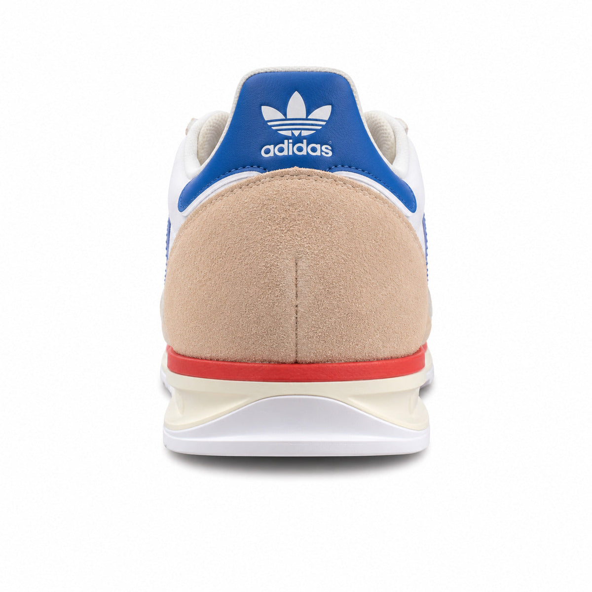 Adidas SL 72 blanco detalle talón azul royal ante beige franja roja mediasuela crema