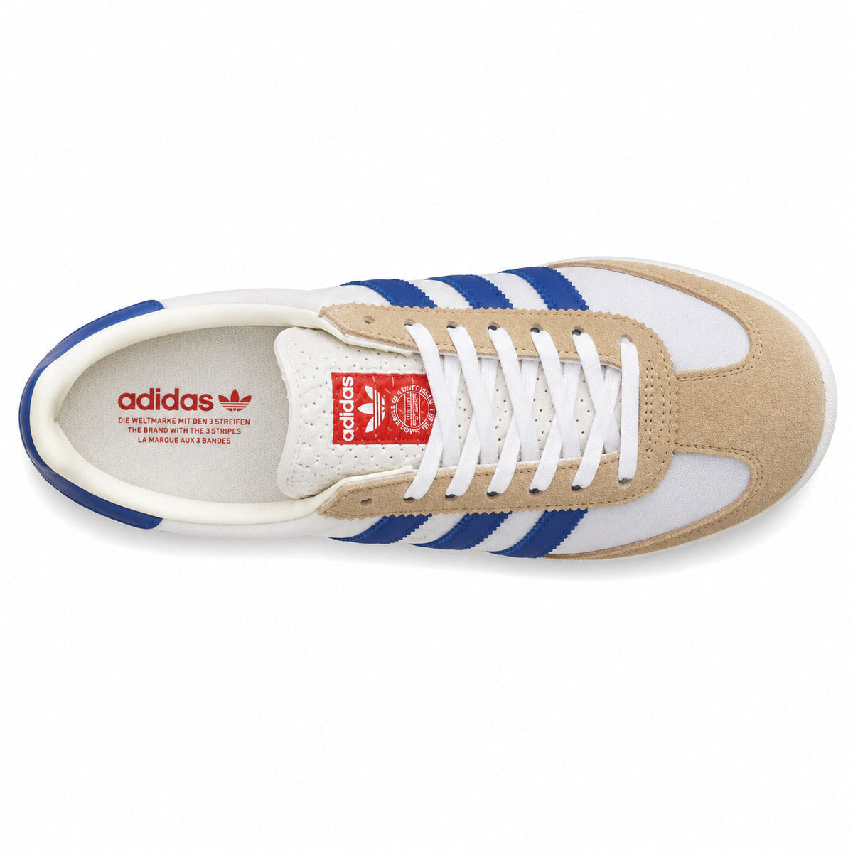 Adidas SL 72 blanco azul royal beige cordones blancos plantilla heritage vista superior