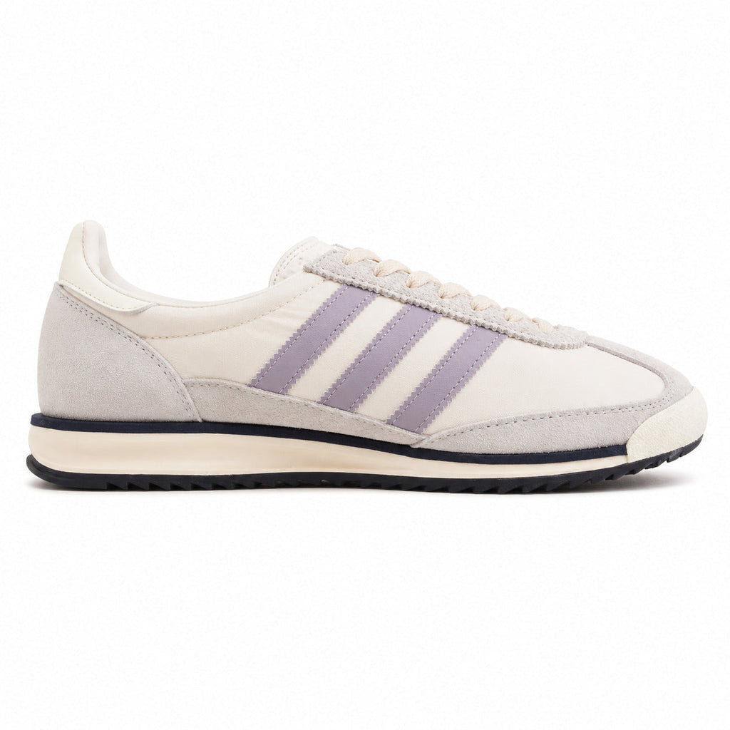 Adidas SL 72 crema bandas lila franja azul marino suela negra perfil derecho
