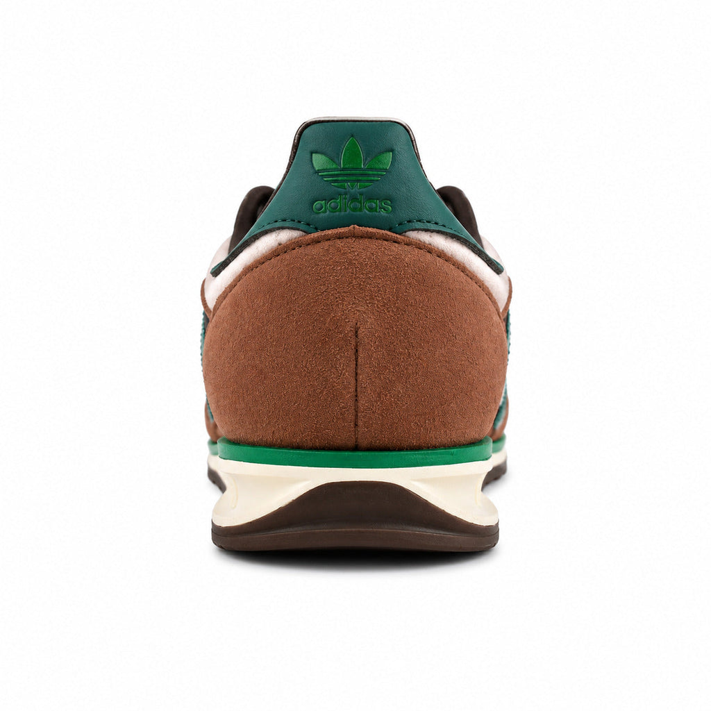 Adidas SL 72 crema detalle talón marrón ante verde bosque logo adidas