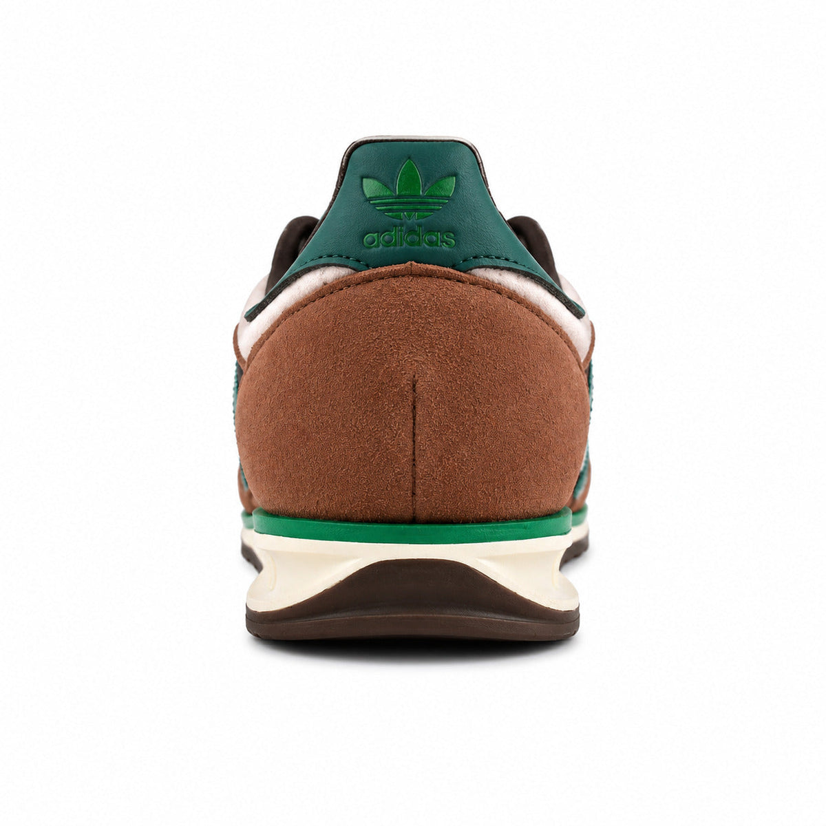 Adidas SL 72 crema detalle talón marrón ante verde bosque logo adidas