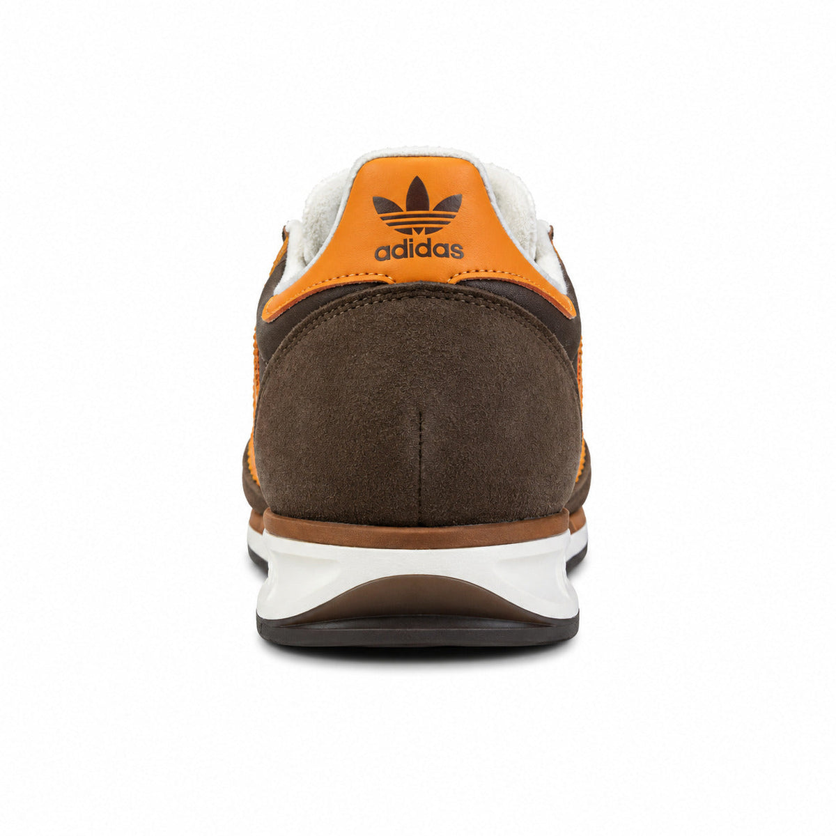 Adidas SL 72 marrón chocolate detalle talón naranja trefoil blanco mediasuela crema